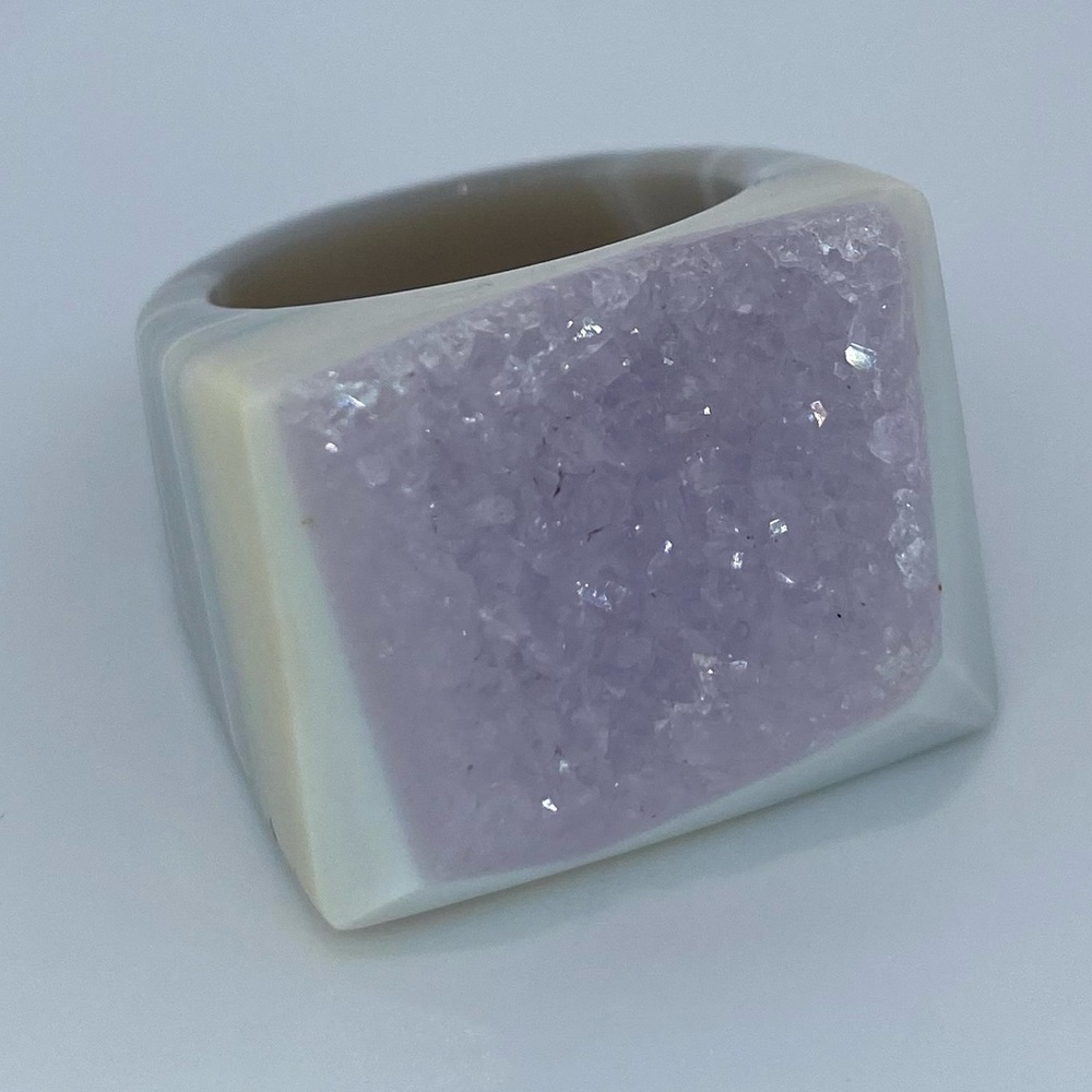74 Carat!!! Amethyst & Smokey Quartz Druze Ring